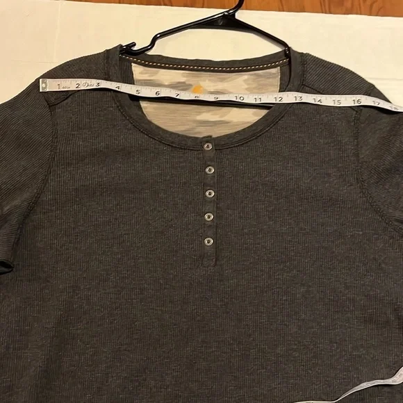 Carhartt-XL(16-18)-charcoal gray-long sleeve, Henley, snap buttons, thermal top. - Picture 9 of 11
